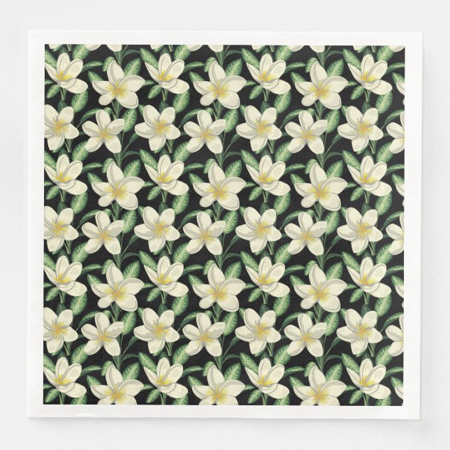 Tropennahtlose, weiße Blume, grünes Blatt Serviette (Vorderseite)