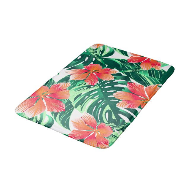 Tropenorangefarbener Hibiskus Badematte (Schrägansicht)