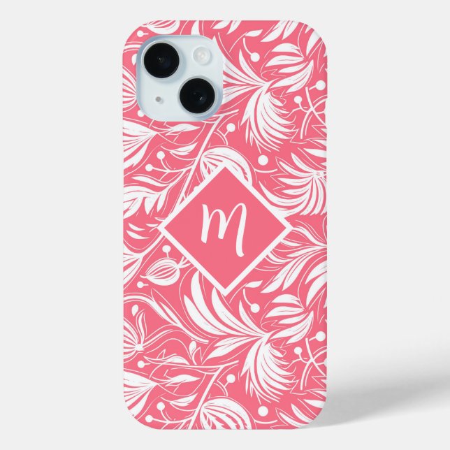 Tropenrosa Blumenmuster Diamond Monogram Case-Mate iPhone Hülle (Rückseite)