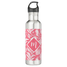 Tropenrosa Blumenmuster Diamond Monogram Edelstahlflasche
