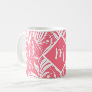 Tropenrosa Blumenmuster Diamond Monogram Kaffeetasse