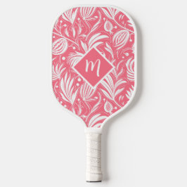 Tropenrosa Blumenmuster Diamond Monogram Pickleball Schläger