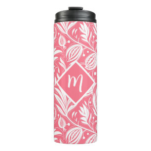 Tropenrosa Blumenmuster Diamond Monogram Thermosbecher