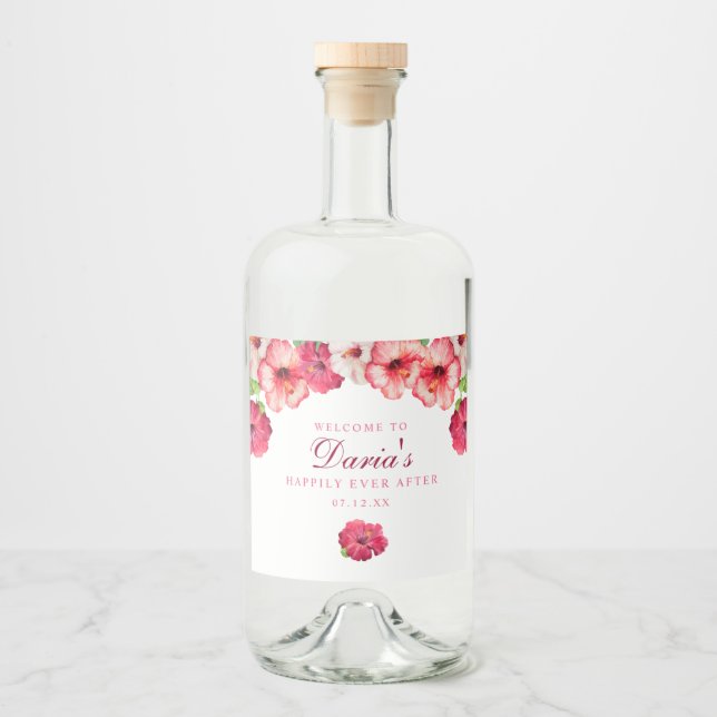 Tropenrosa Blumensiegel Alkoholflaschenetikett (Vorderseite)