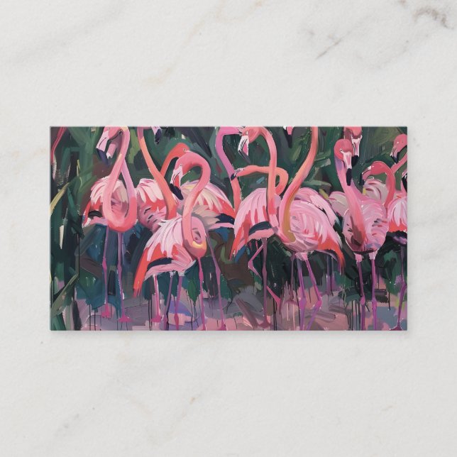 Tropenrosa Flamingos Set gegen üppig grünes Visitenkarte (Vorderseite)