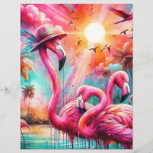 Tropenrosa Flamingos Sunset Scrapbook Paper (Vorderseite)