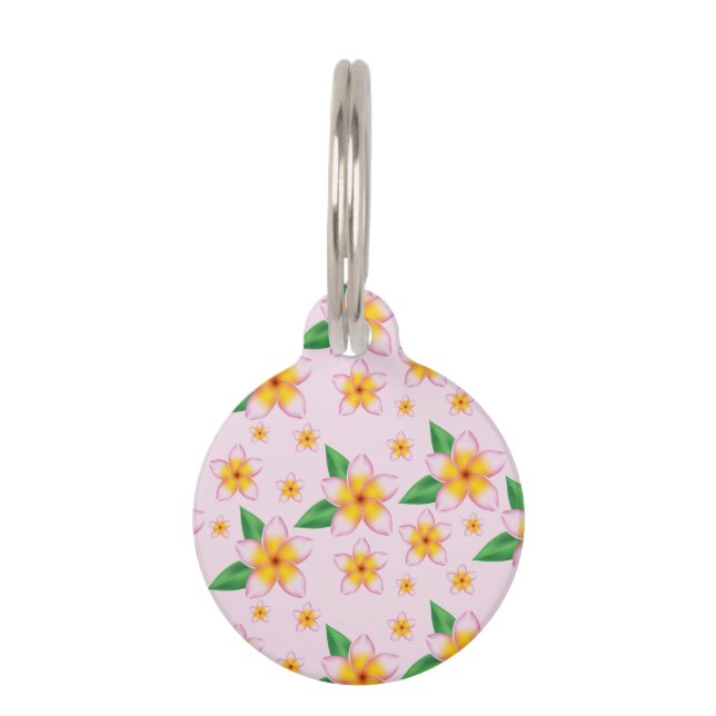 Tropenrosa Frangipani-Blume und kundenspezifische  Haustiermarke (Vorderseite)