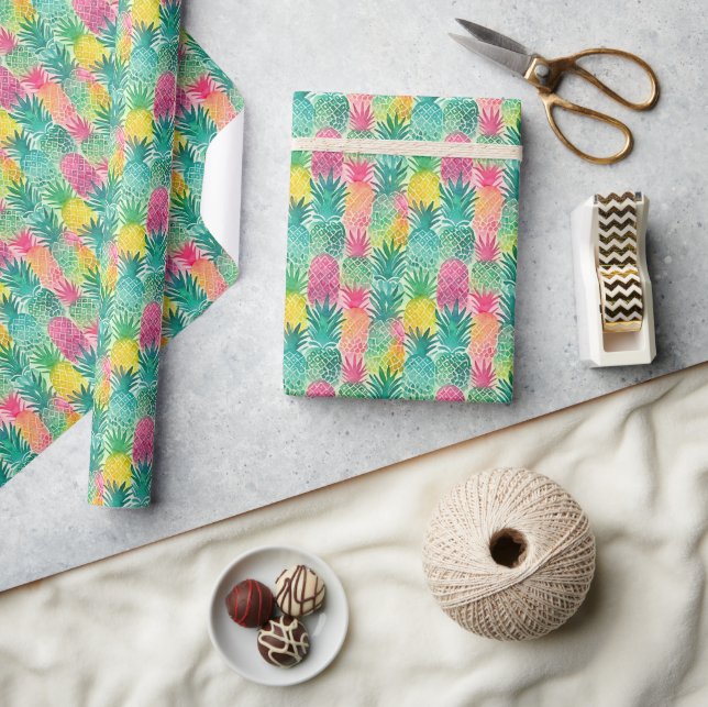 Tropenrosa Gelborange Ananas Geschenkpapier (Kunsthandwerk)