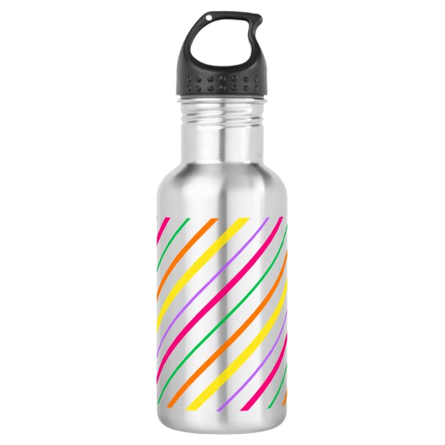 Tropenrosa, grüne, gelbe Streifen Edelstahlflasche (Vorderseite)