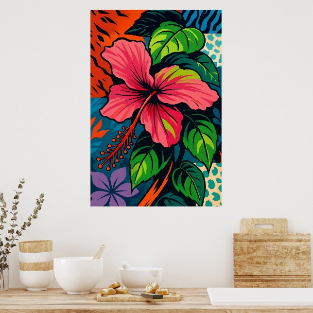 Tropenrosa Hibiskus Blume Pop Art Poster (Küche)