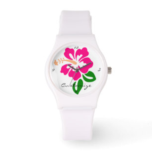 Tropenrosa Hibiskus Blume Thunder_Cove Armbanduhr