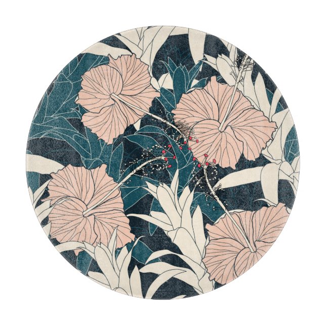 Tropenrosa Hibiskus, dunkler Hintergrund Schneidebrett (Vorderseite)