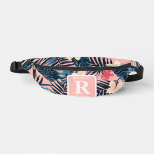 Tropenrosa Hibiskus personalisiert Monogramm Bauchtasche