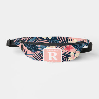 Tropenrosa Hibiskus personalisiert Monogramm Bauchtasche
