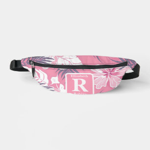 Tropenrosa Hibiskus personalisiert Monogramm Bauchtasche