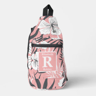 Tropenrosa Hibiskus personalisiert Monogramm Crossbody Bag