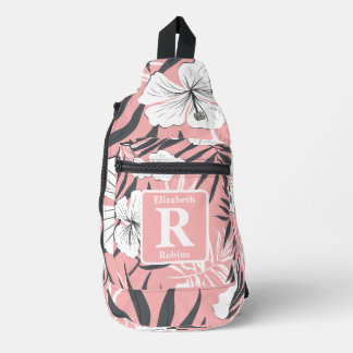 Tropenrosa Hibiskus personalisiert Monogramm Crossbody Bag