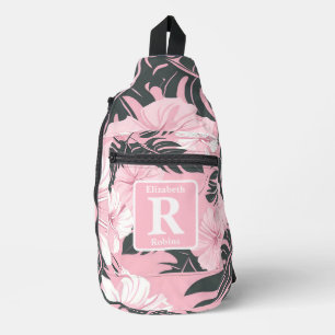 Tropenrosa Hibiskus personalisiert Monogramm Crossbody Bag