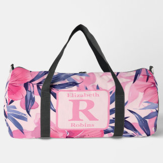 Tropenrosa Hibiskus personalisiert Monogramm Duffle Bag