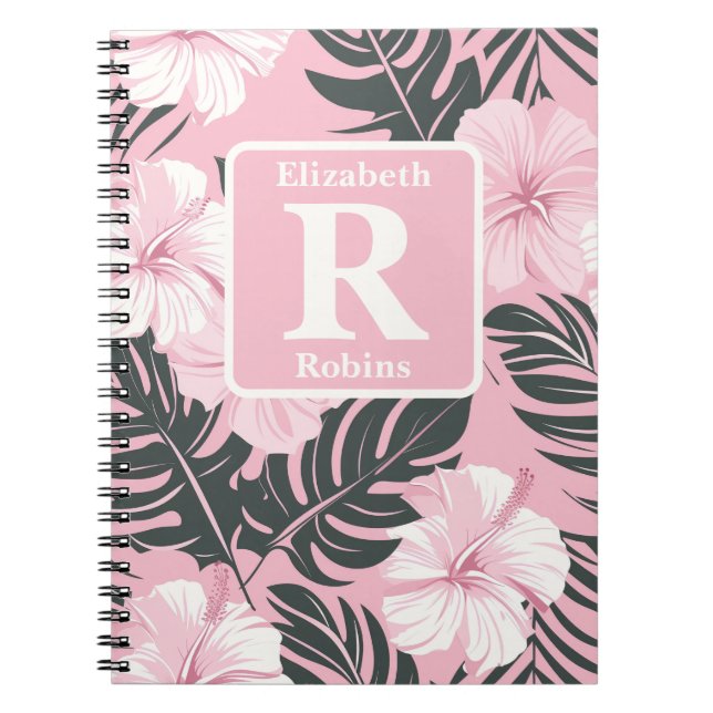 Tropenrosa Hibiskus personalisiert Monogramm Notizblock (Vorderseite)