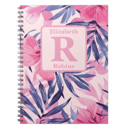 Tropenrosa Hibiskus personalisiert Monogramm Notizblock