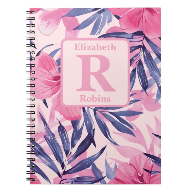 Tropenrosa Hibiskus personalisiert Monogramm Notizblock (Vorderseite)