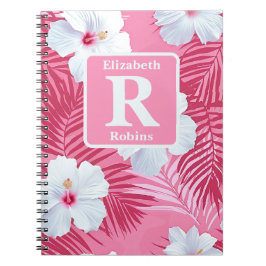 Tropenrosa Hibiskus personalisiert Monogramm Notizblock