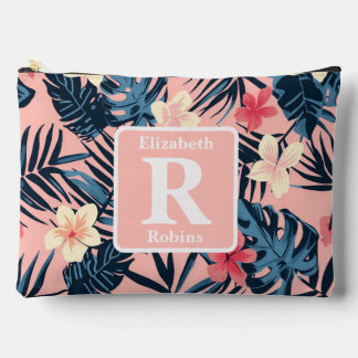 Tropenrosa Hibiskus personalisiert Monogramm Zubehörtasche