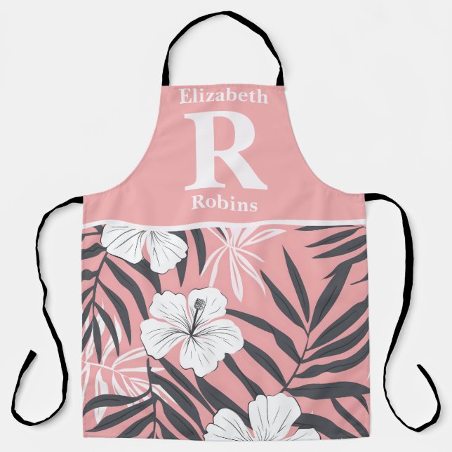 Tropenrosa Hibiskus personalisiert Schürze (Vorderseite)