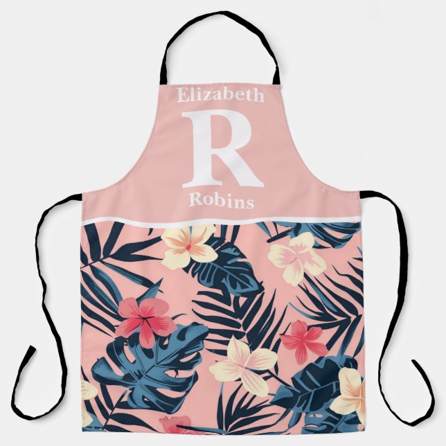 Tropenrosa Hibiskus personalisiert Schürze (Vorderseite)