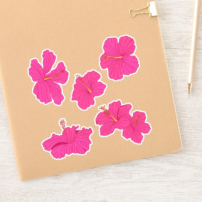 Tropenrosa Karibischer Hibiskus Blume Pack Aufkleber (Notizbuch)