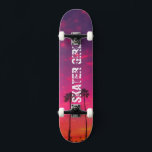 Tropenrosa Lila Beach Sunset Name Skateboard<br><div class="desc">Holen Sie sich noch heute Ihr Produkt von Colorful Tropical Skate Girl! Vollständig anpassbarer Text.</div>
