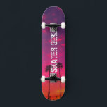 Tropenrosa Lila Beach Sunset Name Skateboard<br><div class="desc">Holen Sie sich noch heute Ihr Produkt von Colorful Tropical Skate Girl! Vollständig anpassbarer Text.</div>