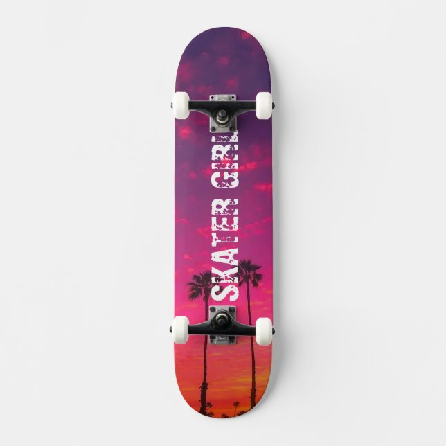 Tropenrosa Lila Beach Sunset Name Skateboard (Vorderseite)