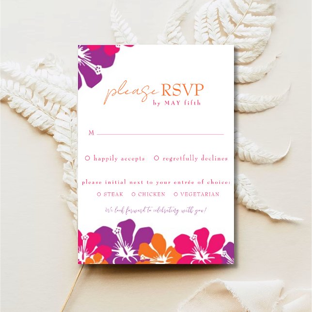 Tropenrosa Orange Lila Hibiskus RSVP Karte (Von Creator hochgeladen)