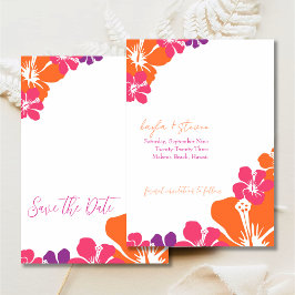 Tropenrosa Orange Lila Hibiskus Save the Date Einladung
