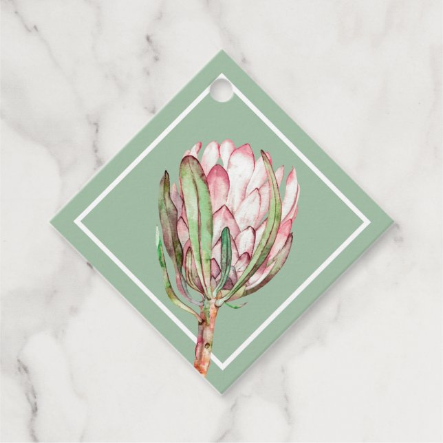 Tropenrosa-Protea-Floral-DIAMOND-Party Geschenkanhänger (Vorderseite)