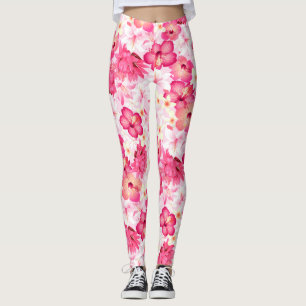 Tropenrosa und weiße Blume Leggings