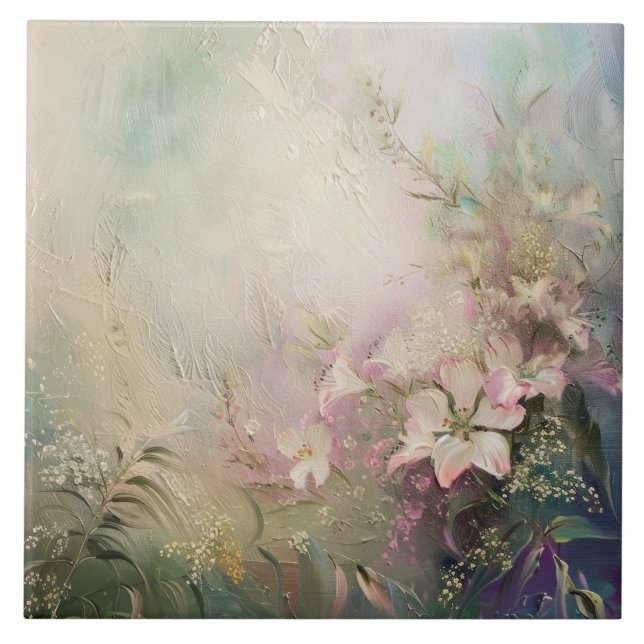 Tropenrosa Weiße Blüte Fliese (Vorderseite)