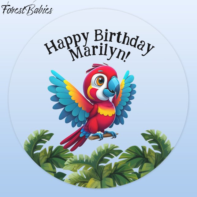 Tropenwald Dschungel Macaw Safari Parrot Bird 🦜 Runder Aufkleber (Macaw Parrot 🌴 Tropical Bird ForestBabies Customizable Birthday Party Animal Classic Round Sticker)