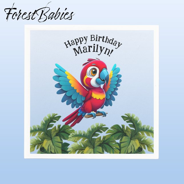 Tropenwald Dschungel Macaw Safari Parrot Bird Serviette (Macaw Parrot 🌴 Tropical Bird ForestBabies Customizable Birthday Party Napkins)