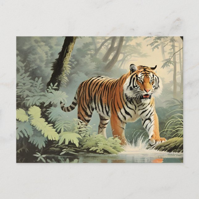 Tropenwald Tiger Vintag Postkarte (Vorderseite)
