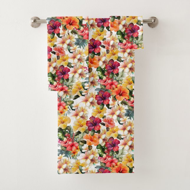 Tropenweißer Gelborange Hibiskus Badhandtuch Set (Insitu)