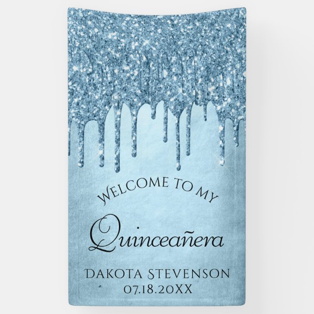 Tropfeis-Glitzer | Blue Sparkle Quinceanera Banner (Vertikal)