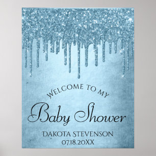 Tropfeisblauer Glitzer Glam Sparkle Dusche Poster