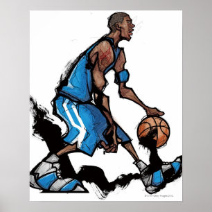 Tröpfelnder Ball des Basketball-Spielers Poster