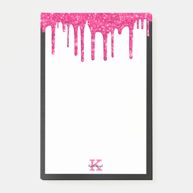 Tropfen aus schwarz-rosa Glitzer Mittelrechteckig Post-it Klebezettel (Vorderseite)