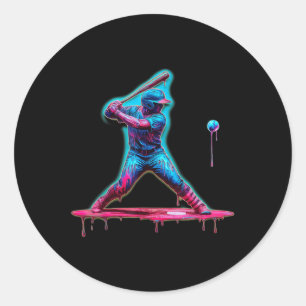 Tropfen Baseball Bat Baseball Player für Eiscreme Runder Aufkleber