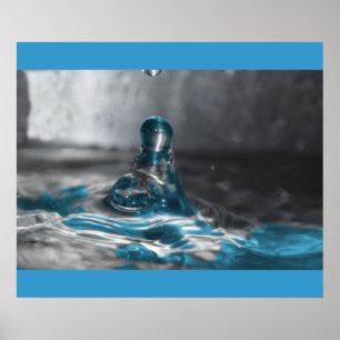 Tropfen des blauen Wassers Poster