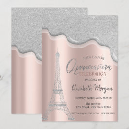 Tropfen des coolen Glitzer, Eiffelturm Quinceañera Einladung
